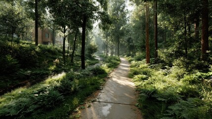 Forest path sunlight