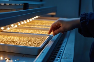 Farmer placing seeds into smart seed trays with precision planting