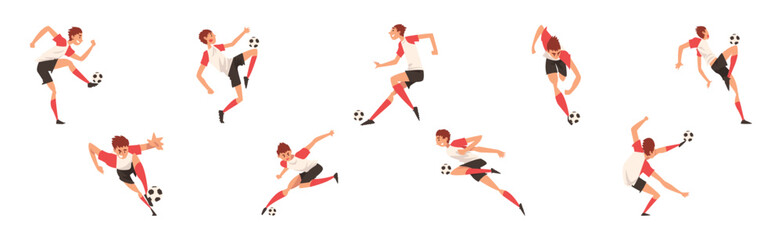 Man Football Player Play Sport Team Game Vector Set