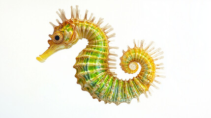 Fototapeta premium A beautifully patterned seahorse floating against a white background.