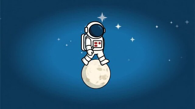 Cartoon Astronaut Walking Around the Moon &ndash; 2D Animation