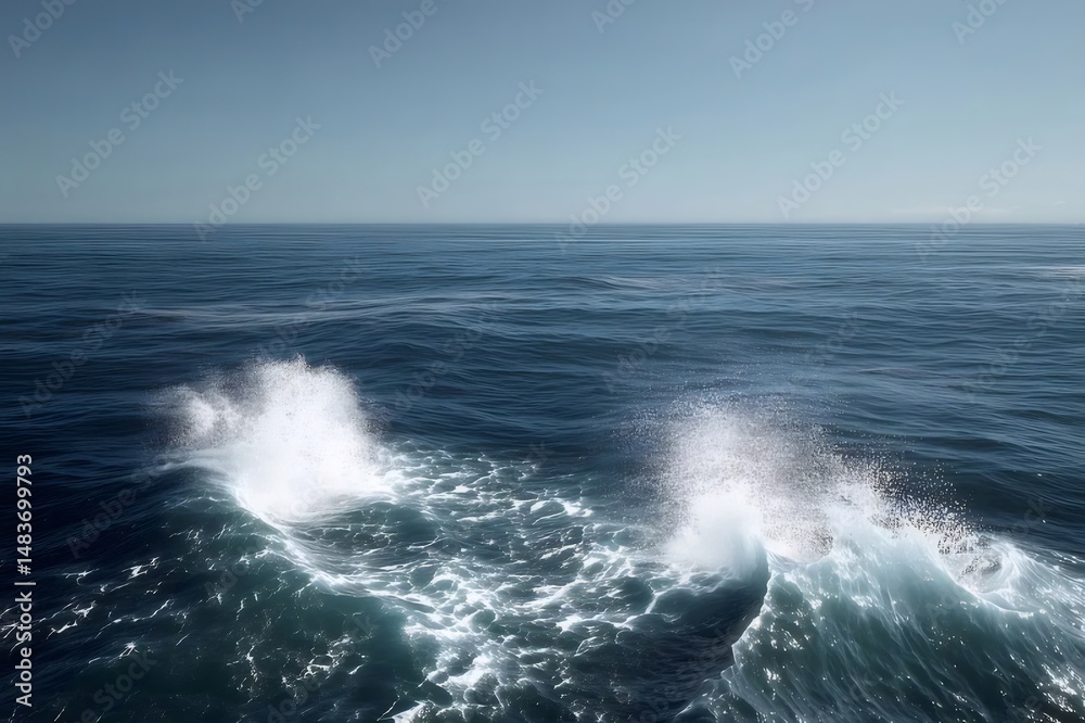 Poster 晴れた日に日光が反射する青い海と波の飛沫の美しい風景