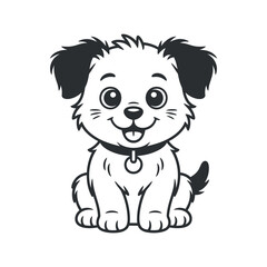 Obraz premium Adorable Cartoon Puppy Sitting with Collar Happy Expression Dog Illustration