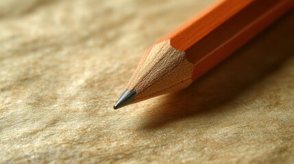Close Up of Orange Pencil on Textured Surface for Writing Sketching or Drawing Ideas and Notes