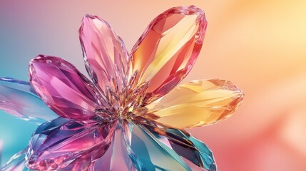 Fototapeta premium Colorful crystal flower with multicolored petals on gradient background