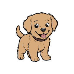 Adorable Golden Retriever Puppy Cartoon Illustration Happy Dog Pet Animal