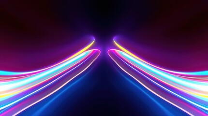 Neon Light Trails: Abstract image of vibrant neon light trails creating a symmetrical, futuristic design. The colors blend and flow, suggesting speed and energy.