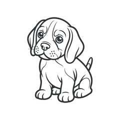 Adorable Beagle Puppy Illustration Black and White Line Art Cartoon Dog