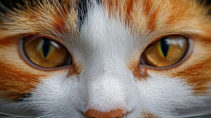 Feline Friend Face Close Up Detailed Yellow Eyes Orange and White Fur Pattern Pet Portrait Focus