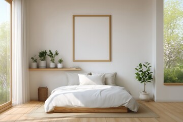 Calm bedroom retreat with minimalist decor natural light cozy environment modern design