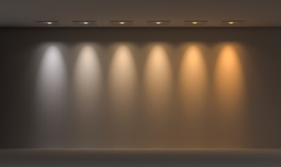 Multiple Ceiling Spotlights with Full Light Temperature Spectrum in 3D render


