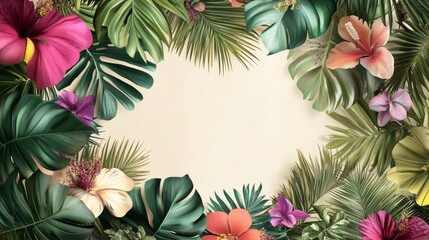 Creating a realistic frame of tropical flowers and leaves artistic design studio close-up nature concept for stunning visuals