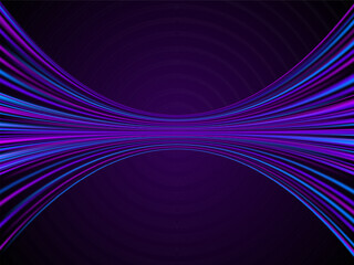Vector Abstract Purple Background with Flowing Neon Lines and Dark Gradient Center