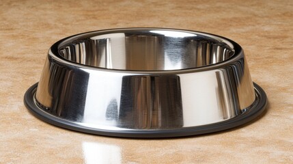 Stainless Steel Pet Bowl Gleaming Under Soft Light on Tiled Surface for Feeding Convenience