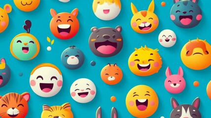 Cheerful animal faces background pattern digital art playful environment vivid colors fun concept for kids decor