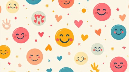 Joyful emotions celebration digital space seamless pattern design cheerful environment top-down view colorful emoji concept for vibrant visual appeal