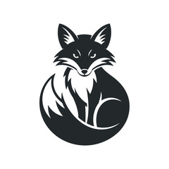 Stylish Black and White Fox Logo Design Sitting with Bushy Tail