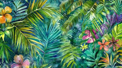 Create a stunning tropical foliage watercolor design tropical paradise art nature aerial view seamless beauty for your projects