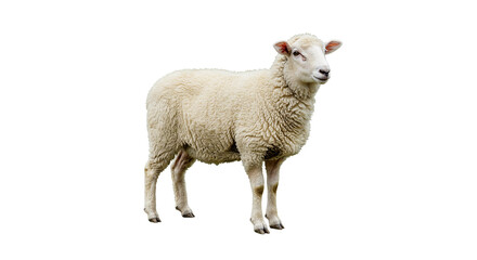 Fototapeta premium A full body shot of a white sheep standing against a solid dark background in a studio setting