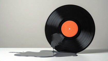 Fototapeta premium melted vinyl record on a minimalist surface against a neutral background a surreal artistic image
