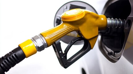 Gas pump nozzle dispensing yellow oil fuel station photography indoor setting close-up view oil industry concept