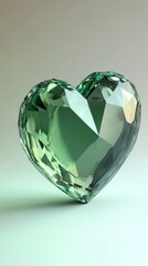 Fototapeta premium Faceted green heart-shaped gemstone with reflective surface on light background