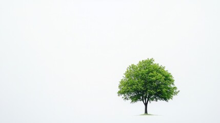 A serene perspective of a single green tree with thick leaves in a minimalist landscape to inspire nature lovers