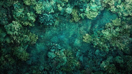 Verdant underwater coral formations viewed from above.