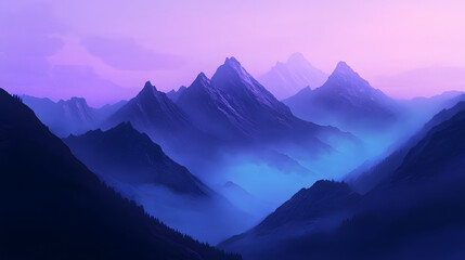 Majestic Mountain Vista: A breathtaking vista unveils the grandeur of towering mountains, their peaks piercing the serene sky, with a subtle misty haze, and a soft.