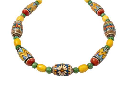 PNG Colorful beaded necklace with geometric and floral patterns on black background - Powered by Adobe