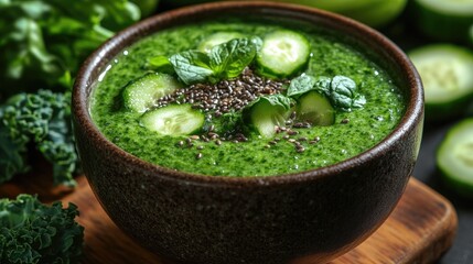Fresh, vibrant green soup with cucumber and mint