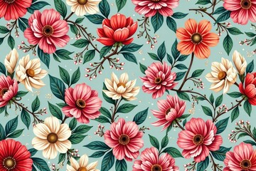 Elegant floral pattern vector illustration, perfect for backgrounds, textiles, and more Beautiful blooms and intricate details , motif, print, repeat