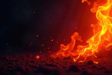 Fototapeta premium Fiery orange and red flames engulfing a dark background, creating a dramatic, intense texture , wallpaper, orange, embers