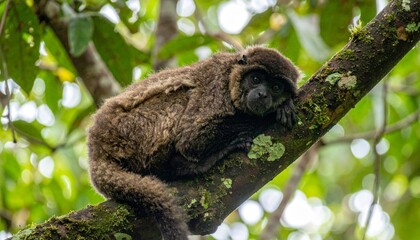 Obraz premium a woolly monkey resting on a tree branch in the amazon rainforest