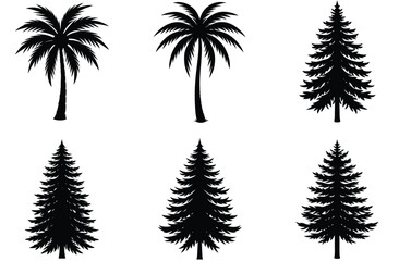 Fototapeta premium A vector set of black tree silhouettes illustrates the beauty of nature's floral design