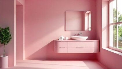 Millennial pink bathroom vanity, fluffy towels, pink towels, bathroom storage