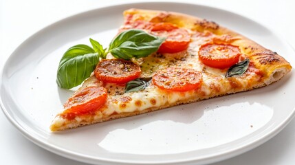 Savoring fresh basil and tomato pizza slice in a cozy setting with gourmet flair