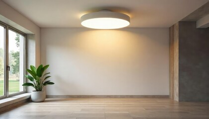 Modern minimalist ceiling light fixture illuminating a bright, airy room , space, overhead light