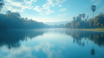 Fototapeta premium Tranquil lake sunrise scene
