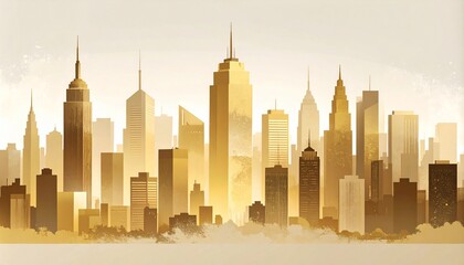 minimalist cityscape in gold and beige tones