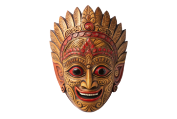 PNG Intricately carved balinese traditional mask with ornate patterns