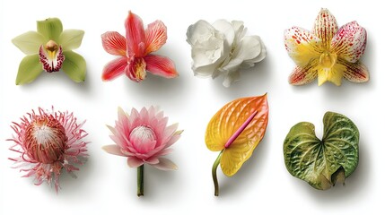 Colorful Flowers on White Background - Botanical Beauty