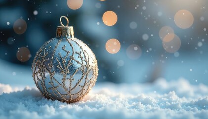 Silver beaded bauble, delicate design, snow-dusted effect , season, frost, festival