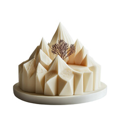 Elegant Mountain-Shaped Cake with Delicate Tree Decoration for Celebrations on transparent background