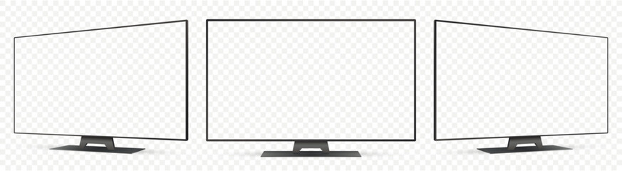 Realistic tv screen mockup. Television display on three sides with transparent screen.