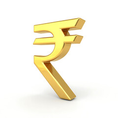 3D Golden Rupee Symbol ,  Indian Currency Sign, A 3D rendering of the Indian Rupee symbol, ₹, made of shiny gold, isolated on a white background.  Perfect for finance and  investment