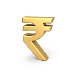 3D Golden Rupee Symbol ,  Indian Currency Sign, A 3D rendering of the Indian Rupee symbol, ₹, made of shiny gold, isolated on a white background.  Perfect for finance and  investment