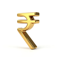 3D Golden Rupee Symbol ,  Indian Currency Sign, A 3D rendering of the Indian Rupee symbol, ₹, made of shiny gold, isolated on a white background.  Perfect for finance and  investment