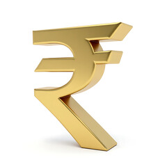 3D Golden Rupee Symbol ,  Indian Currency Sign, A 3D rendering of the Indian Rupee symbol, ₹, made of shiny gold, isolated on a white background.  Perfect for finance and  investment