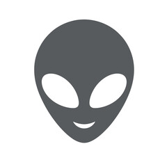 Smiling Grey Alien Head Icon Simple Flat Design Illustration